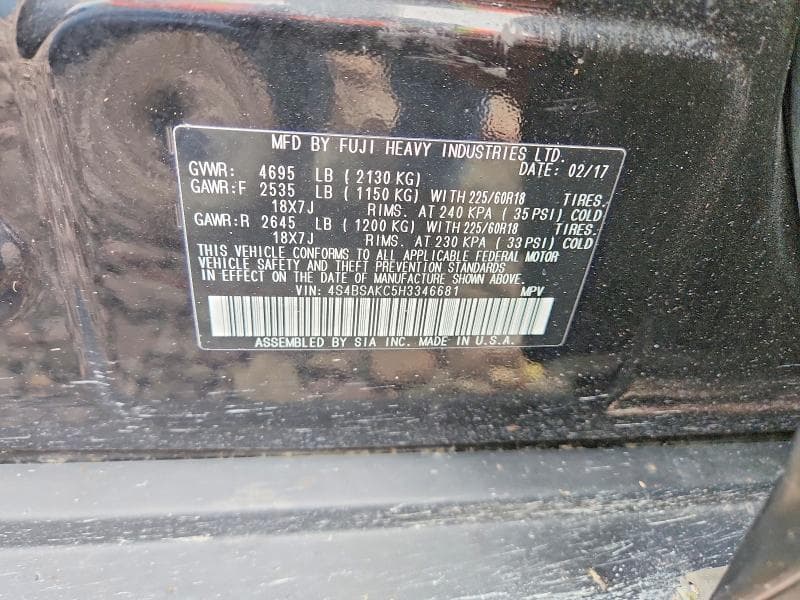 2017 SUBARU OUTBACK 2.5I LIMITED 13