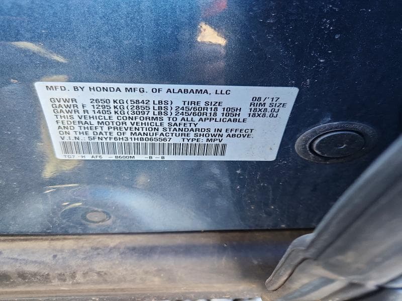 2017 HONDA PILOT EX 14