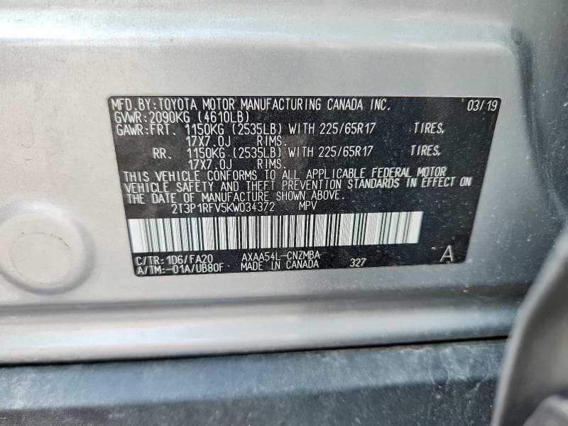 2019 TOYOTA RAV4 XLE 12