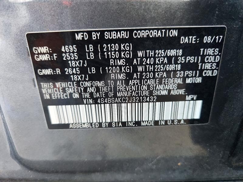 2018 SUBARU OUTBACK 2.5I LIMITED 13