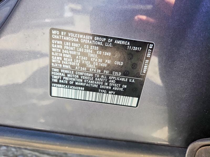 2018 VOLKSWAGEN ATLAS S 13