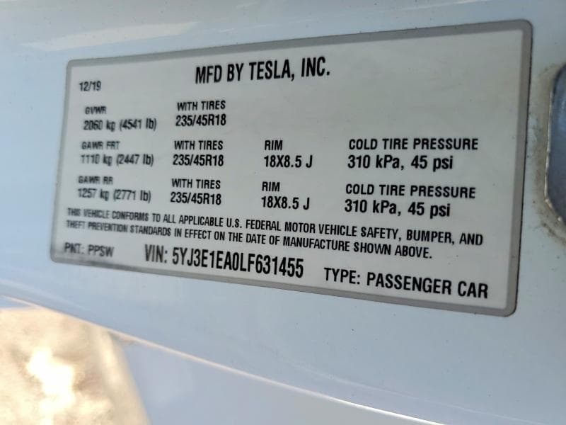 2020 TESLA MODEL 3 12