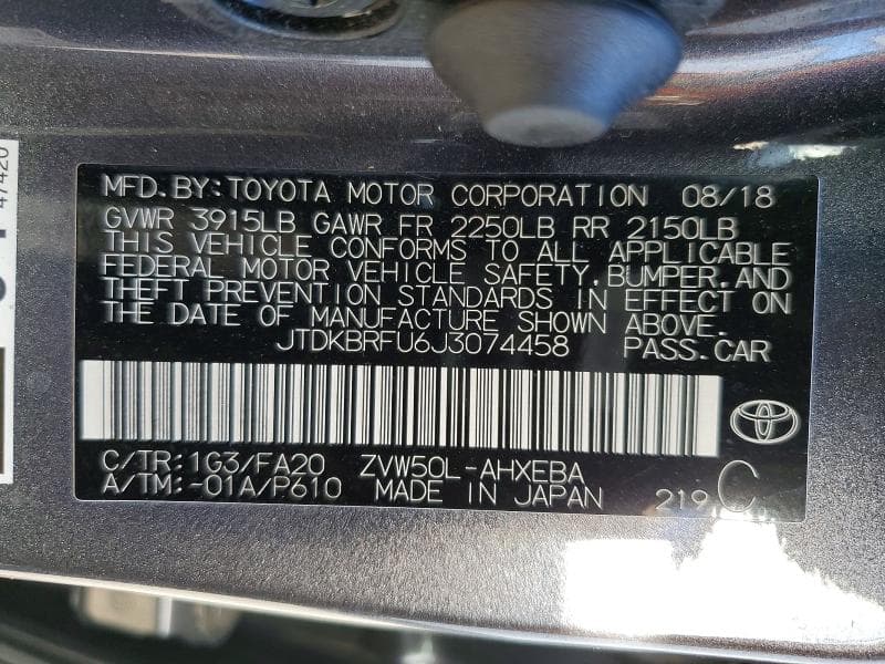 2018 TOYOTA PRIUS TWO 13