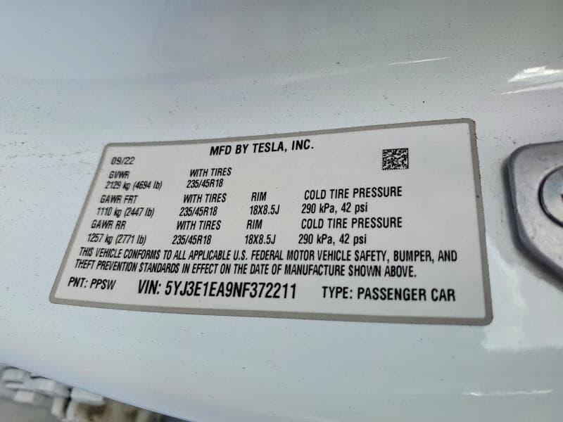 2022 TESLA MODEL 3 12