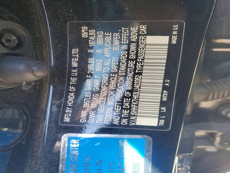 2020 HONDA CIVIC EX 13