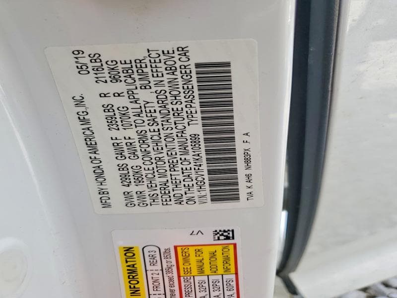 2019 HONDA ACCORD EX 12
