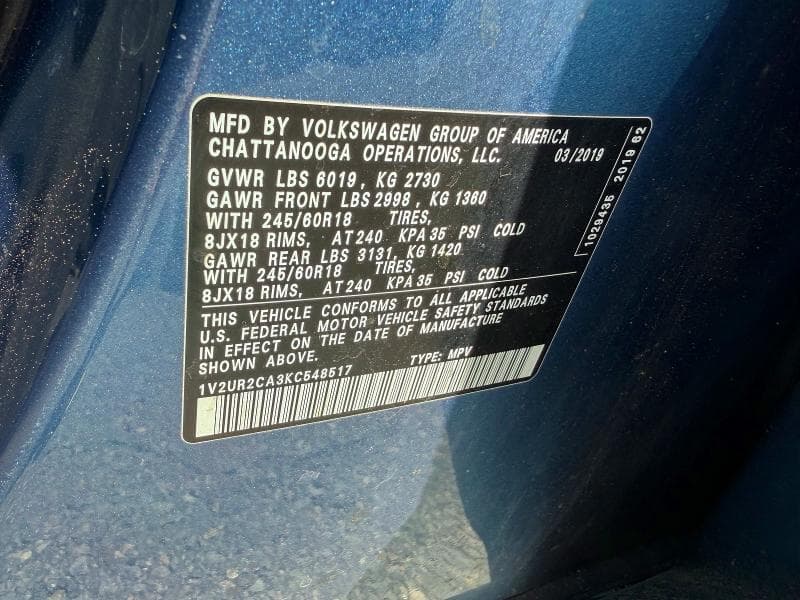 2019 VOLKSWAGEN ATLAS SE 10