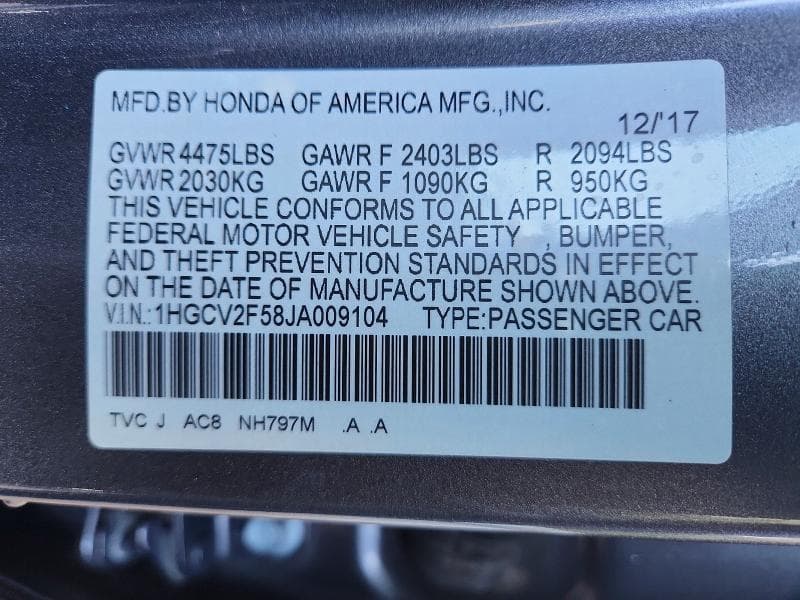 2018 HONDA ACCORD EXL 13