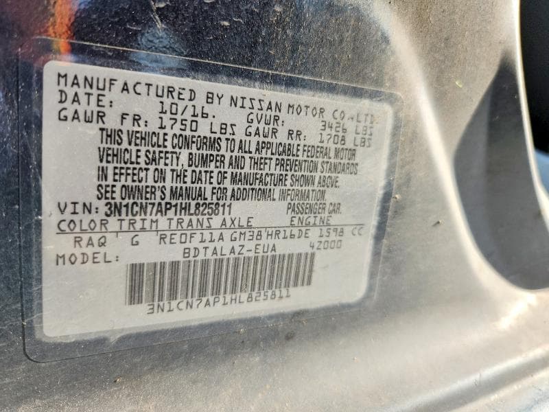 2017 NISSAN VERSA 1.6 S PLUS 12
