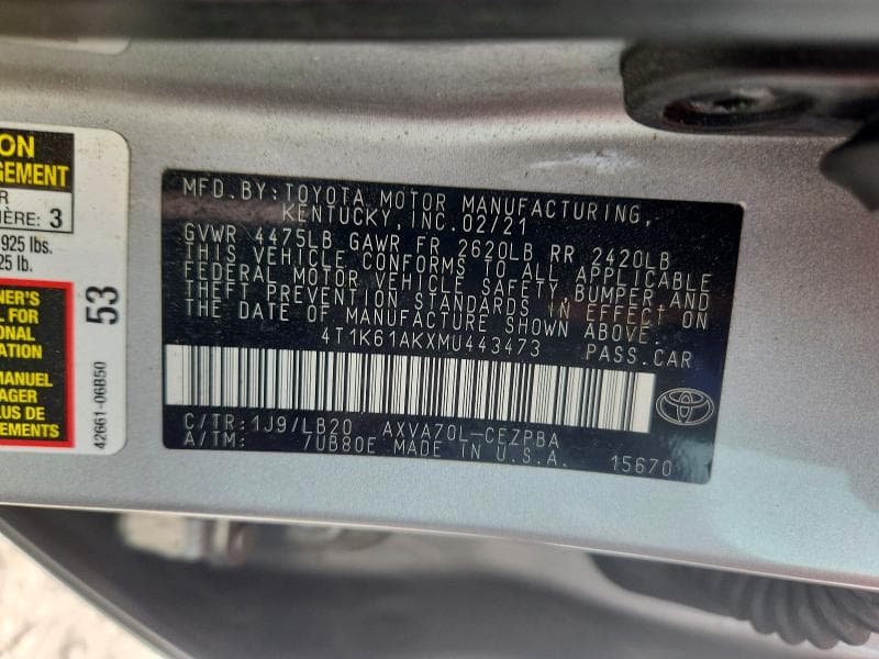 2021 TOYOTA CAMRY XSE 12