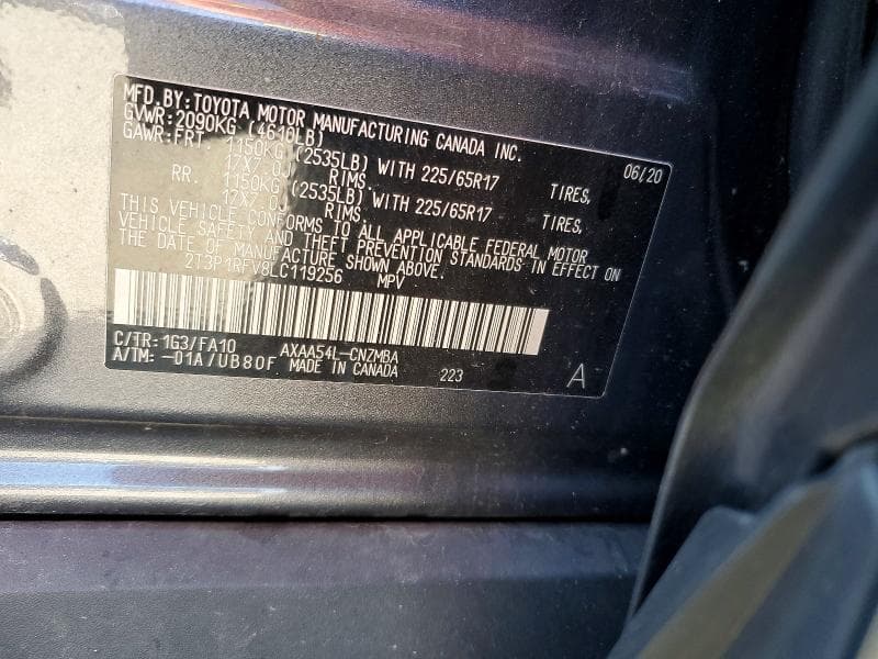 2020 TOYOTA RAV4 XLE 13