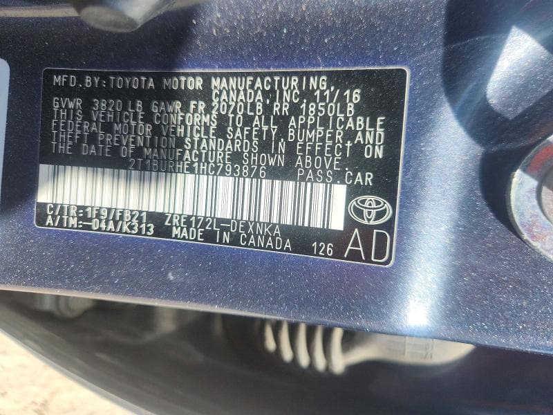 2017 TOYOTA COROLLA LE 12