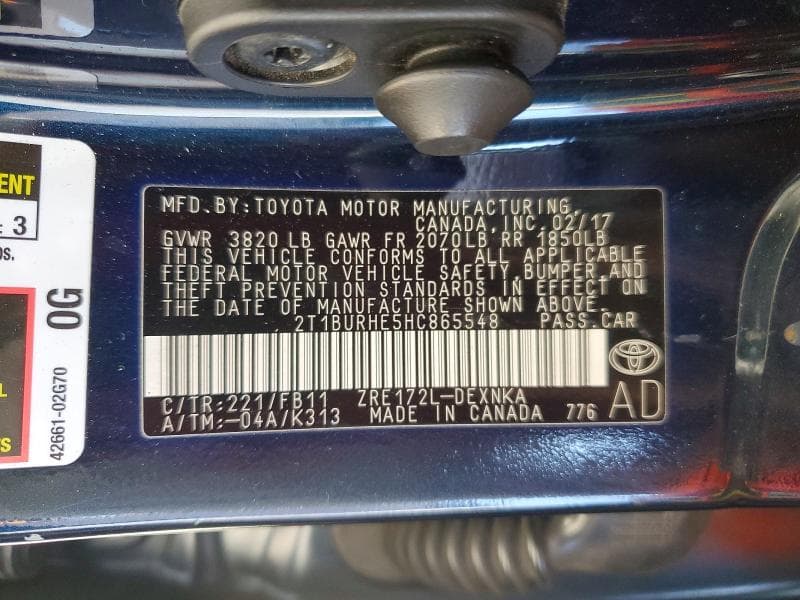 2017 TOYOTA COROLLA LE 12