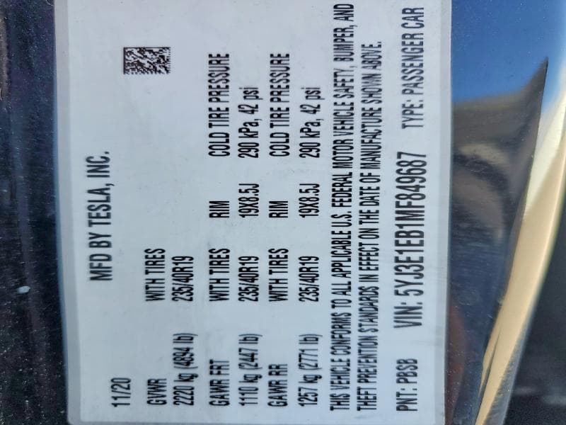 2021 TESLA MODEL 3 12