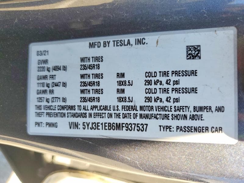2021 TESLA MODEL 3 12
