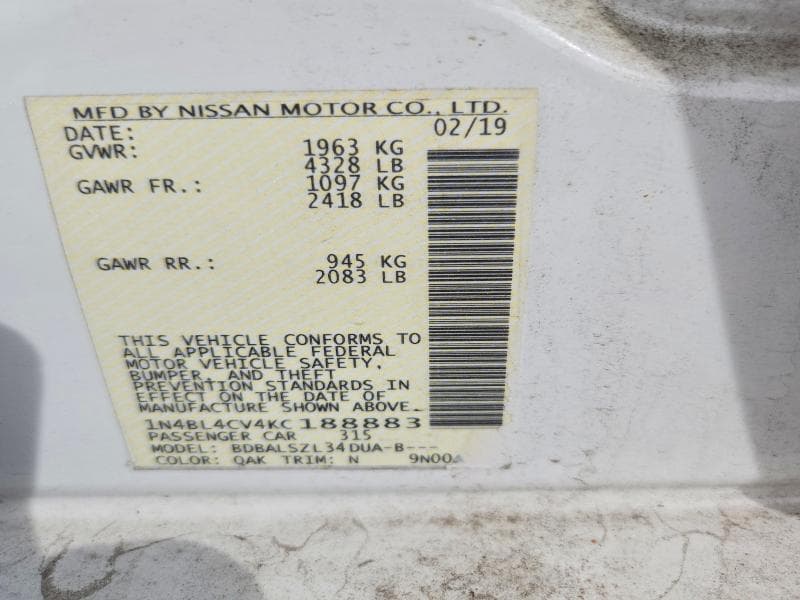 2019 NISSAN ALTIMA SR 12