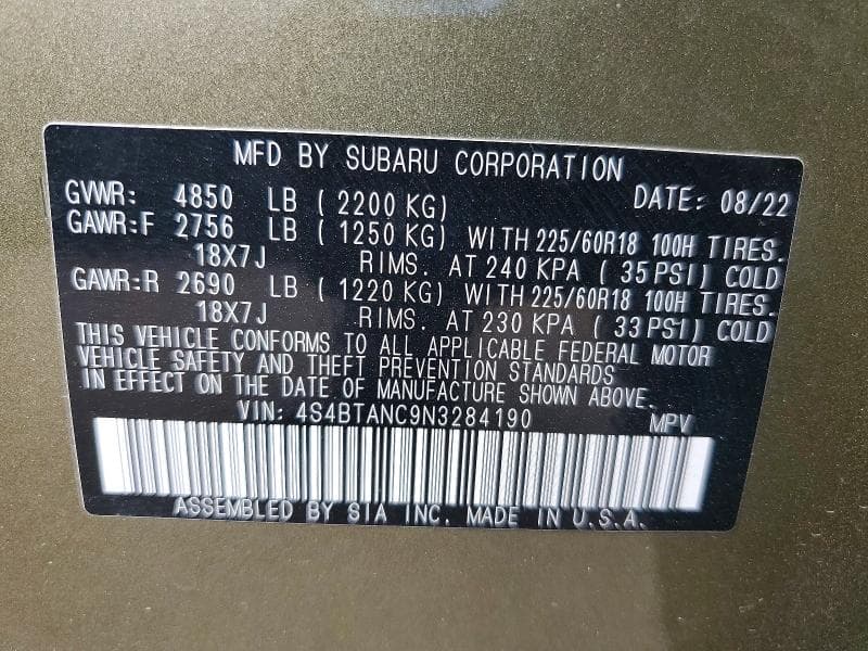 2022 SUBARU OUTBACK LIMITED 14