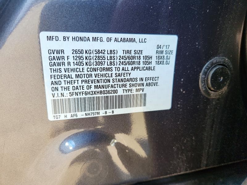 2017 HONDA PILOT EX 13