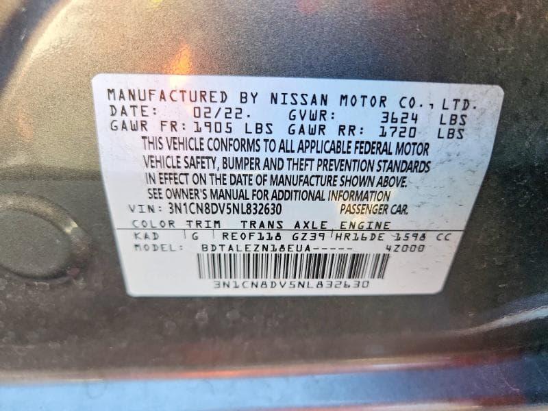 2022 NISSAN VERSA S 12