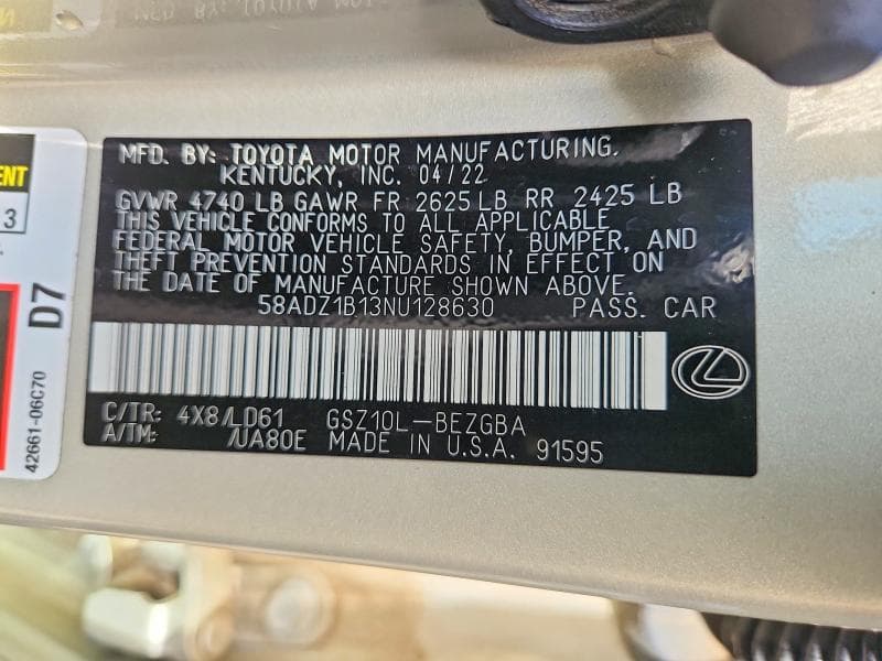 2022 LEXUS ES 350 BASE 12