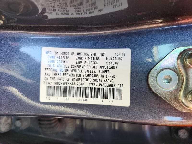 2017 HONDA ACCORD EXL 12