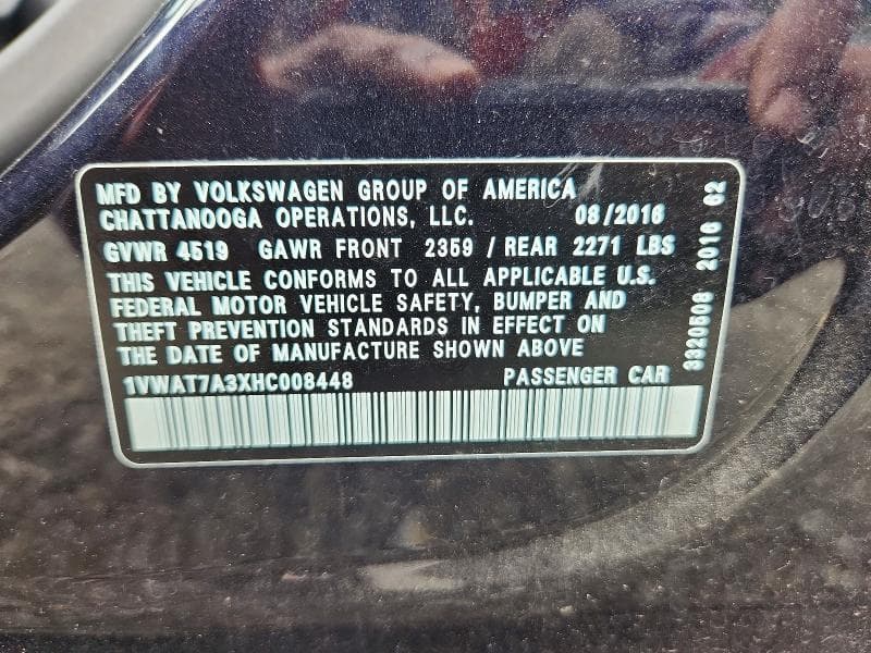 2017 VOLKSWAGEN PASSAT S 12