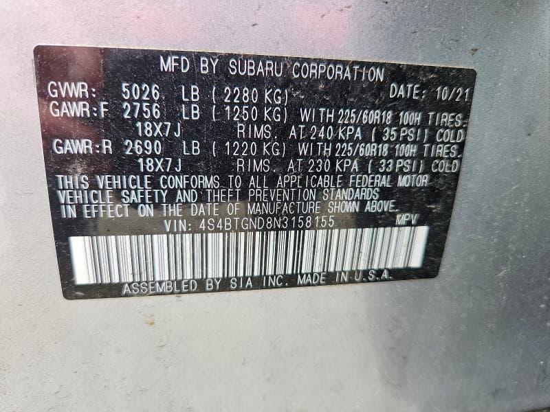 2022 SUBARU OUTBACK LIMITED XT 14