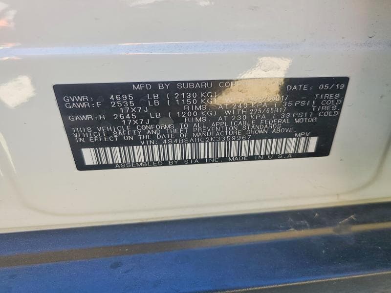 2019 SUBARU OUTBACK 2.5I PREMIUM 13