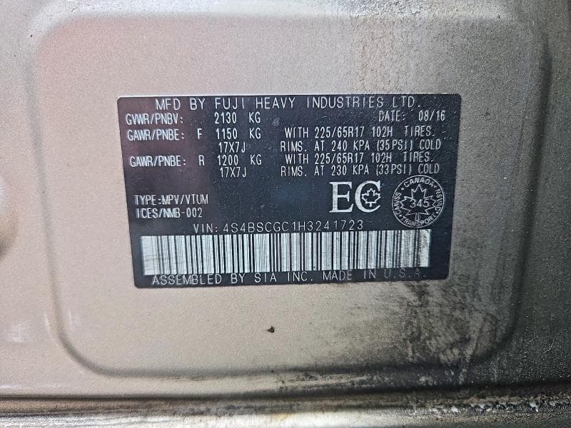 2017 SUBARU OUTBACK 2.5I PREMIUM 13