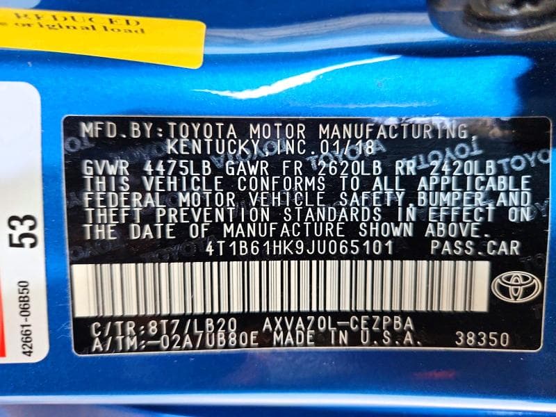2018 TOYOTA CAMRY XSE 12