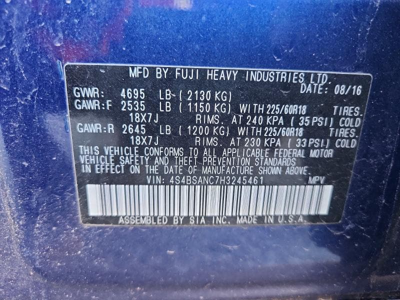 2017 SUBARU OUTBACK 2.5I LIMITED 12
