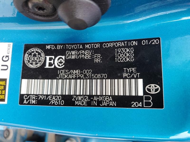 2020 TOYOTA PRIUS PRIME LE 12