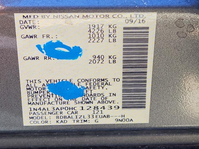 2017 NISSAN ALTIMA 2.5 SV 12