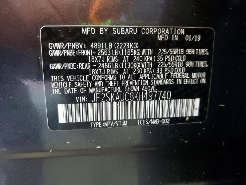 2019 SUBARU FORESTER LIMITED 12