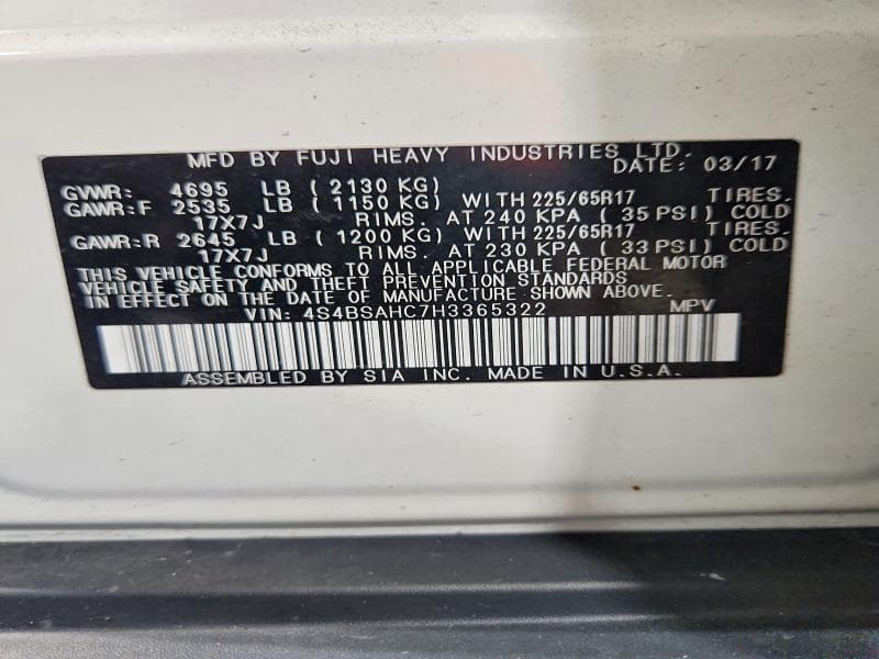 2017 SUBARU OUTBACK 2.5I PREMIUM 13