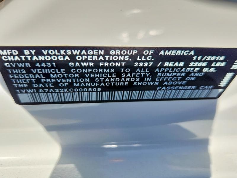 2019 VOLKSWAGEN PASSAT WOLFSBURG 13