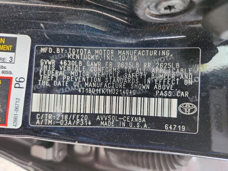 2017 TOYOTA CAMRY HYBRID LE 12