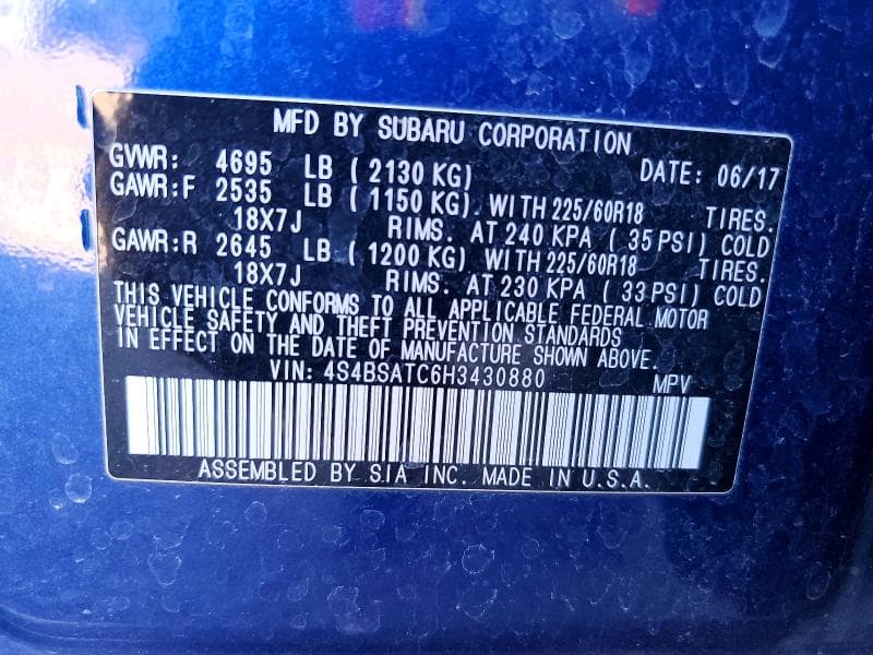 2017 SUBARU OUTBACK TOURING 12