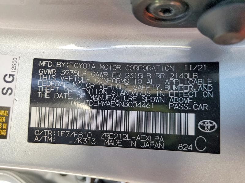 2022 TOYOTA COROLLA LE 12