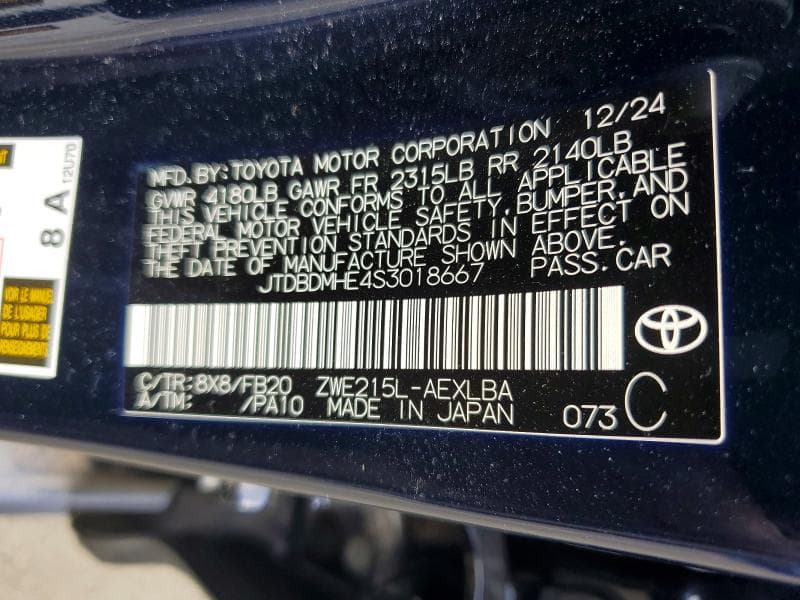 2025 TOYOTA COROLLA HYBRID LE 12