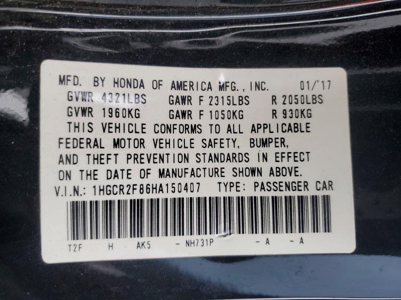 2017 HONDA ACCORD EXL 13