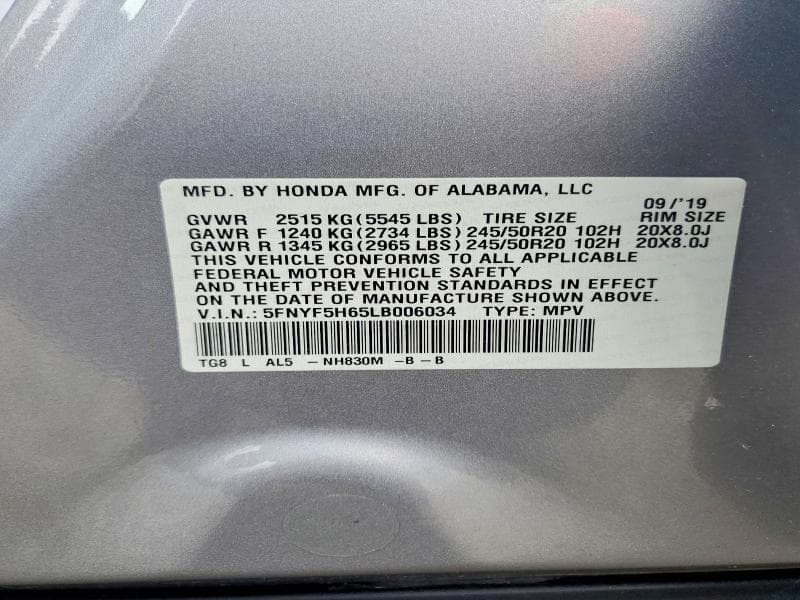2020 HONDA PILOT TOURING 13