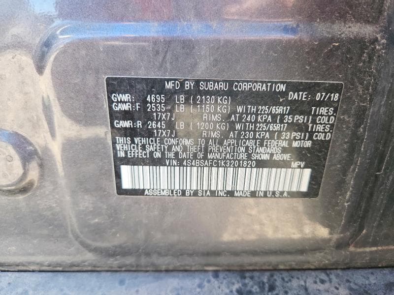 2019 SUBARU OUTBACK 2.5I PREMIUM 13