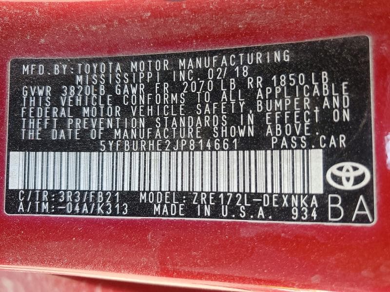 2018 TOYOTA COROLLA LE 13