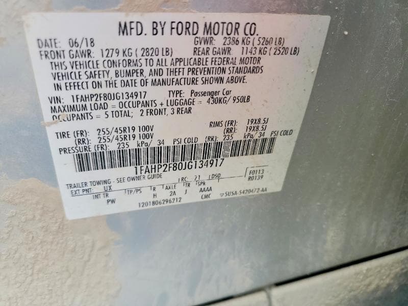 2018 FORD TAURUS LIMITED 12