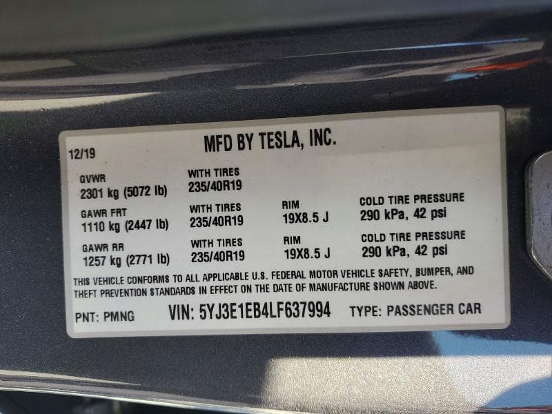 2020 TESLA MODEL 3 12