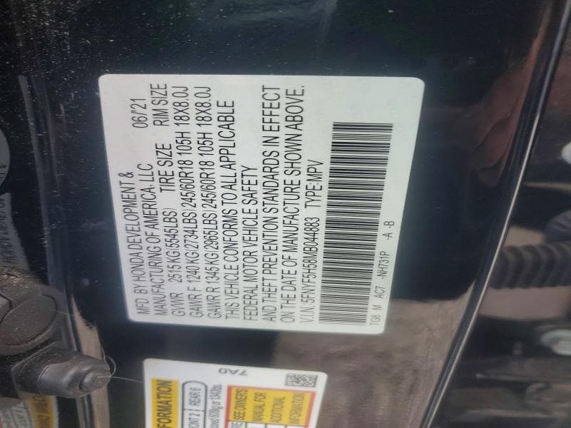 2021 HONDA PILOT EXL 13