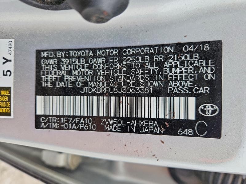 2018 TOYOTA PRIUS TWO 12