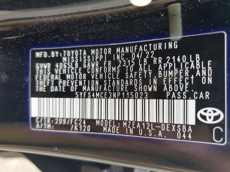 2022 TOYOTA COROLLA SE APEX 12