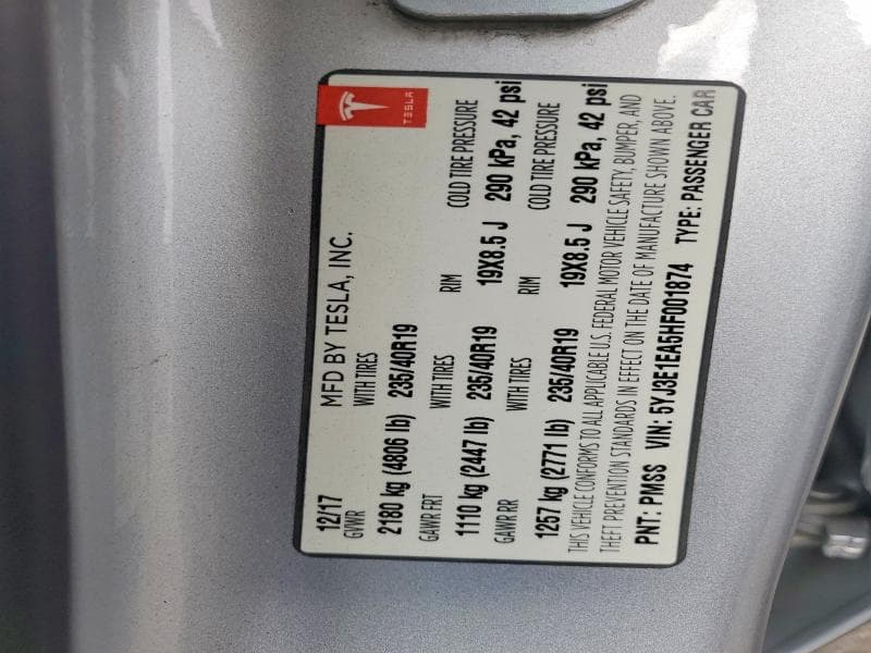 2017 TESLA MODEL 3 12